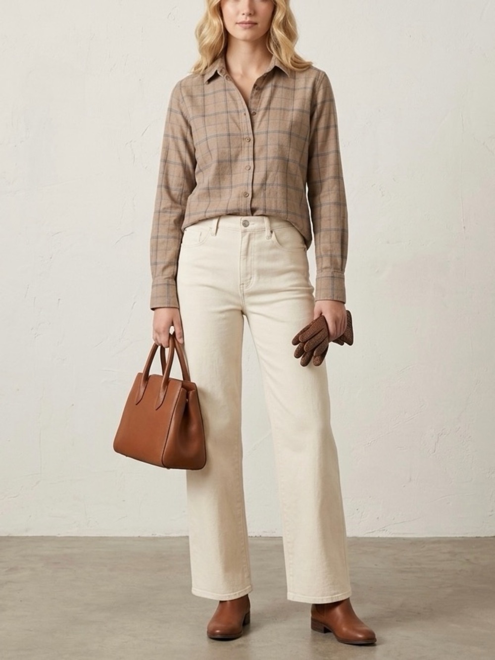 Beaufort & Blake Moreland Cashmere Blend Flannel Button Down Shirt in Tan Plaid